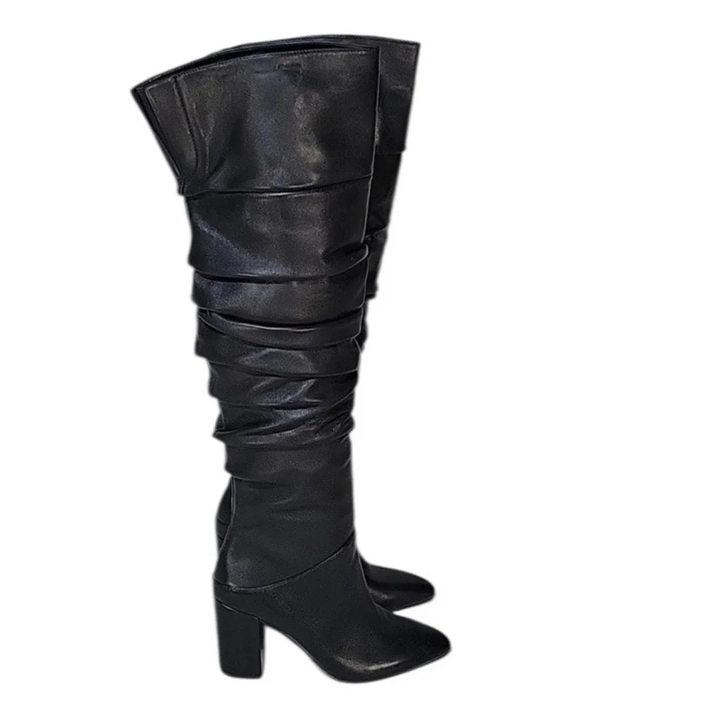 INC International‎ Concepts Women's Tabithaa Leather Over The Knee Black 5 M NIB